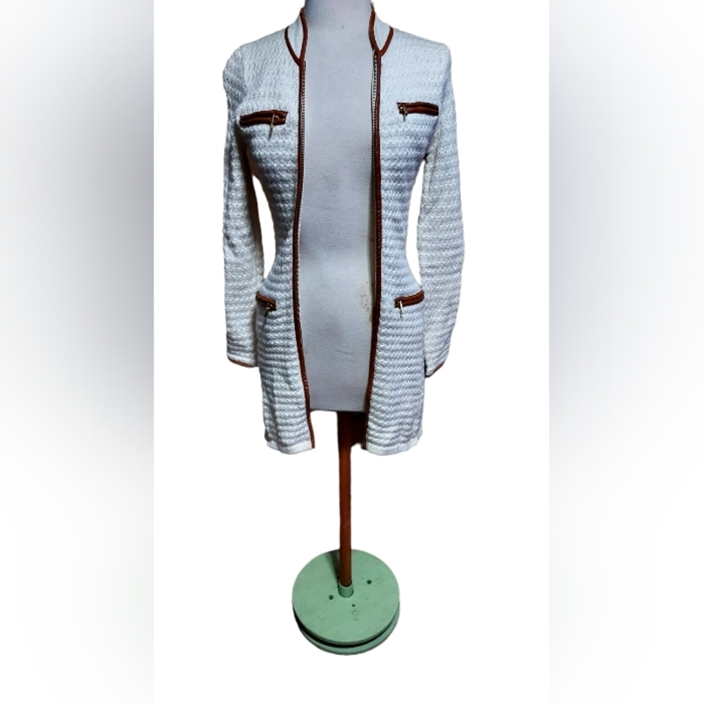 boston proper xxs Jacket Mini Knit Dress Chunky Sweater Duster White flaw- colla - Picture 4 of 6